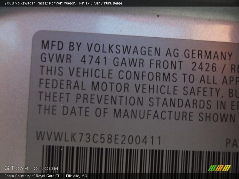 Reflex Silver / Pure Beige 2008 Volkswagen Passat Komfort Wagon