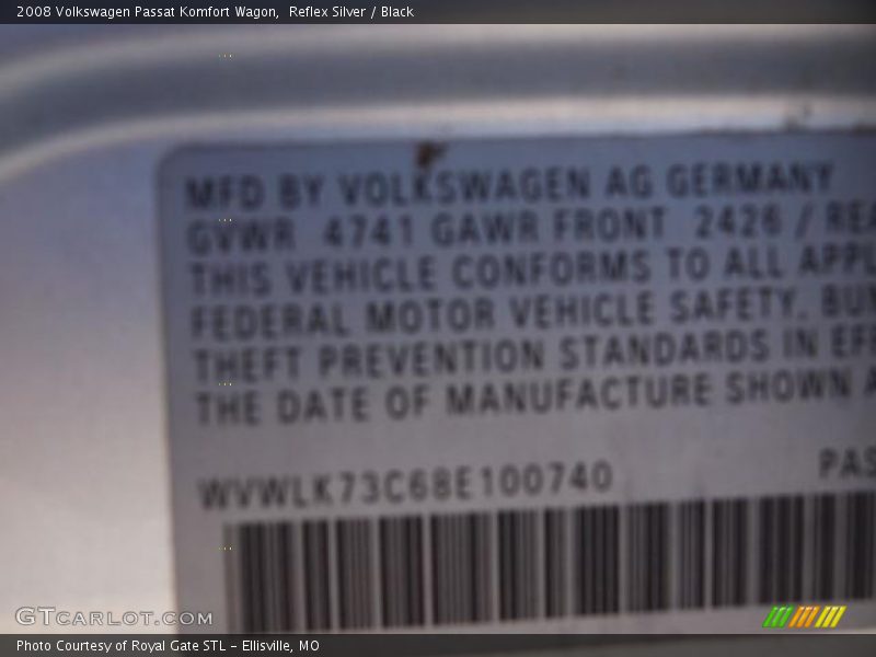 Reflex Silver / Black 2008 Volkswagen Passat Komfort Wagon