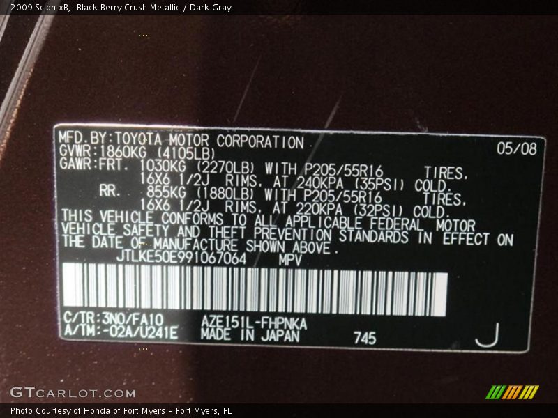 2009 xB  Black Berry Crush Metallic Color Code 3N0