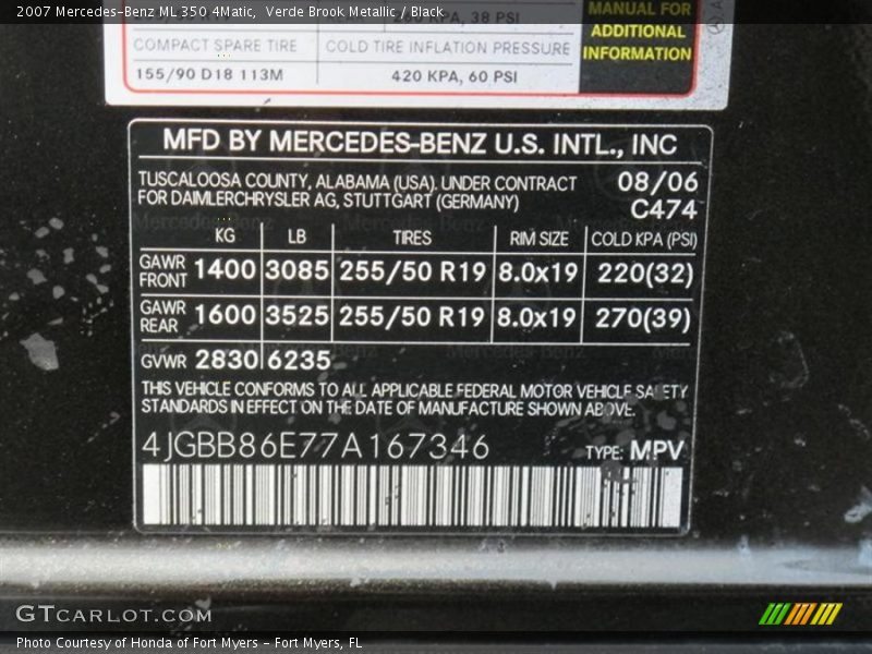 2007 ML 350 4Matic Verde Brook Metallic Color Code 474
