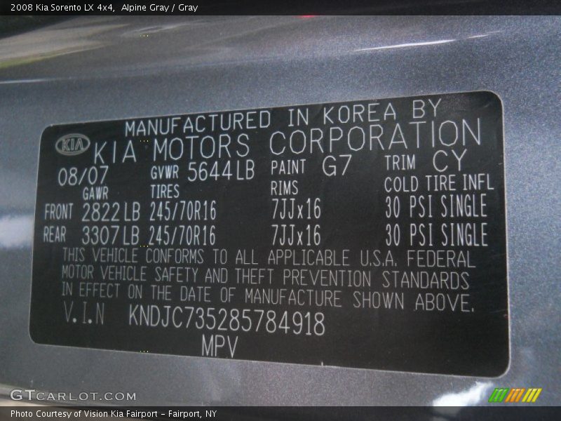 Alpine Gray / Gray 2008 Kia Sorento LX 4x4