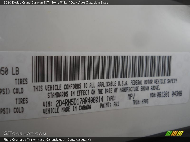 Stone White / Dark Slate Gray/Light Shale 2010 Dodge Grand Caravan SXT