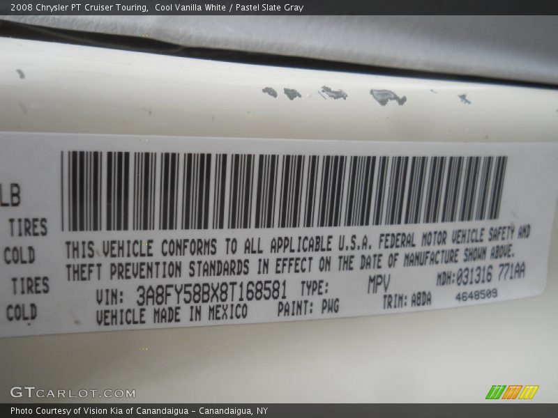 2008 PT Cruiser Touring Cool Vanilla White Color Code PWG