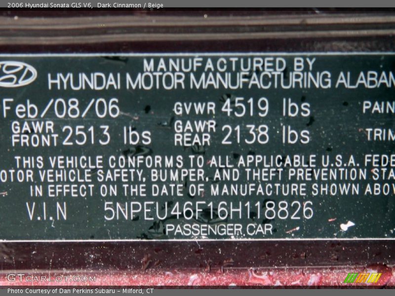 Dark Cinnamon / Beige 2006 Hyundai Sonata GLS V6