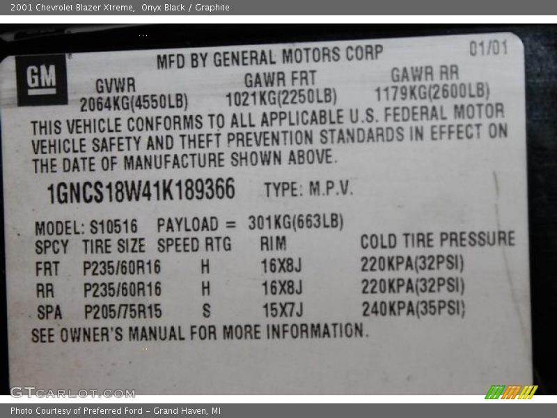 Onyx Black / Graphite 2001 Chevrolet Blazer Xtreme