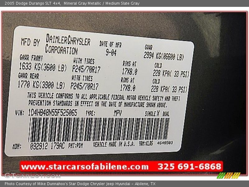 Mineral Gray Metallic / Medium Slate Gray 2005 Dodge Durango SLT 4x4