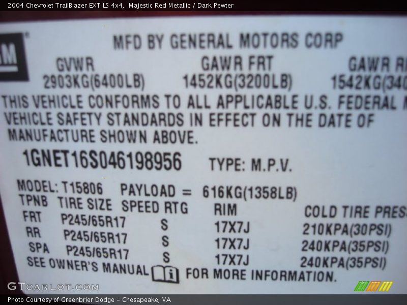 Majestic Red Metallic / Dark Pewter 2004 Chevrolet TrailBlazer EXT LS 4x4