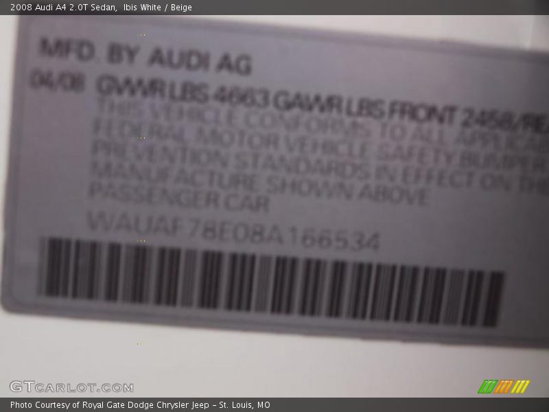 Ibis White / Beige 2008 Audi A4 2.0T Sedan