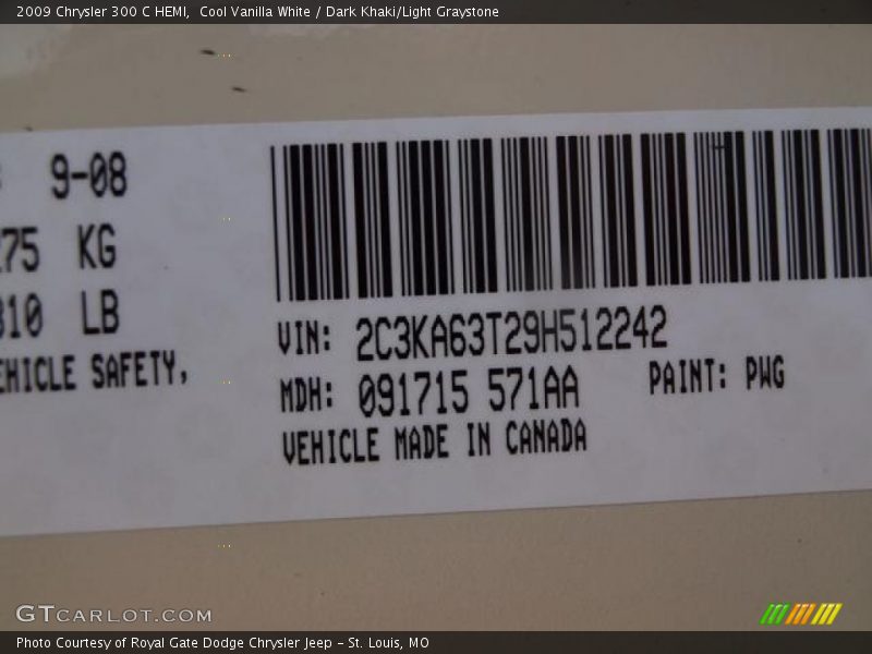 Cool Vanilla White / Dark Khaki/Light Graystone 2009 Chrysler 300 C HEMI