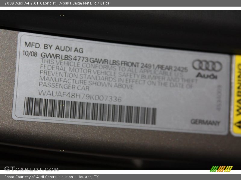Alpaka Beige Metallic / Beige 2009 Audi A4 2.0T Cabriolet