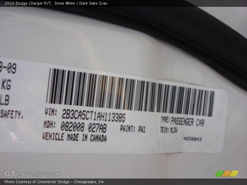 Stone White / Dark Slate Gray 2010 Dodge Charger R/T