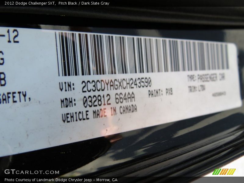 Pitch Black / Dark Slate Gray 2012 Dodge Challenger SXT