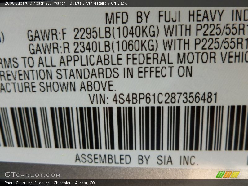Quartz Silver Metallic / Off Black 2008 Subaru Outback 2.5i Wagon