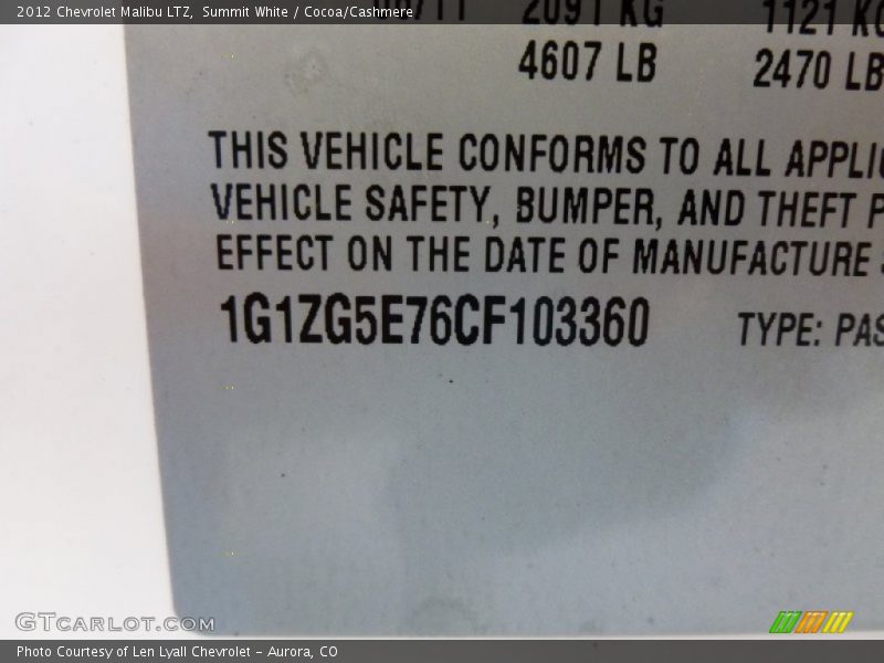 Summit White / Cocoa/Cashmere 2012 Chevrolet Malibu LTZ