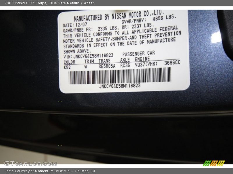 Blue Slate Metallic / Wheat 2008 Infiniti G 37 Coupe