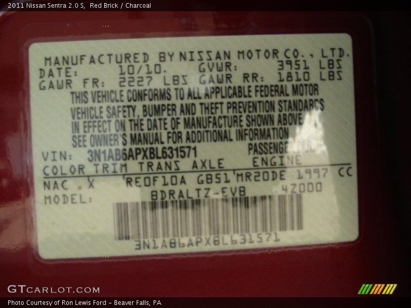 Red Brick / Charcoal 2011 Nissan Sentra 2.0 S