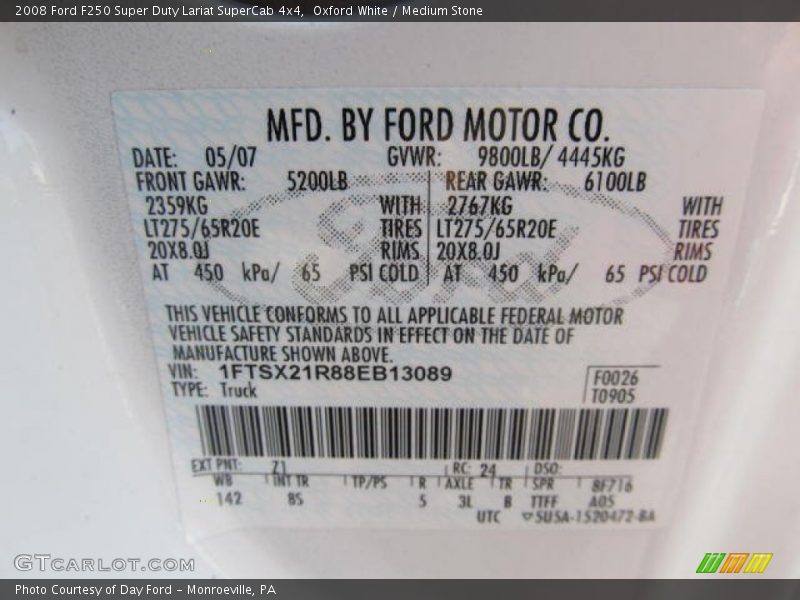 Oxford White / Medium Stone 2008 Ford F250 Super Duty Lariat SuperCab 4x4