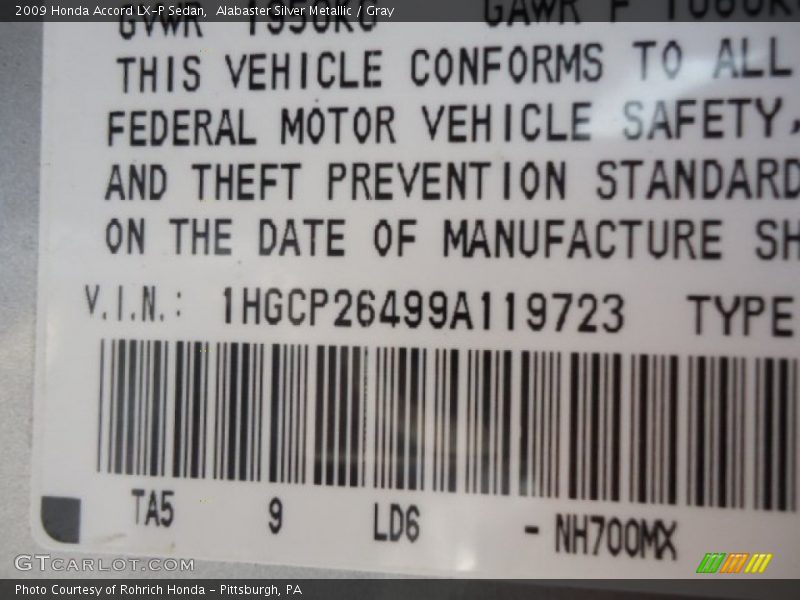 Alabaster Silver Metallic / Gray 2009 Honda Accord LX-P Sedan