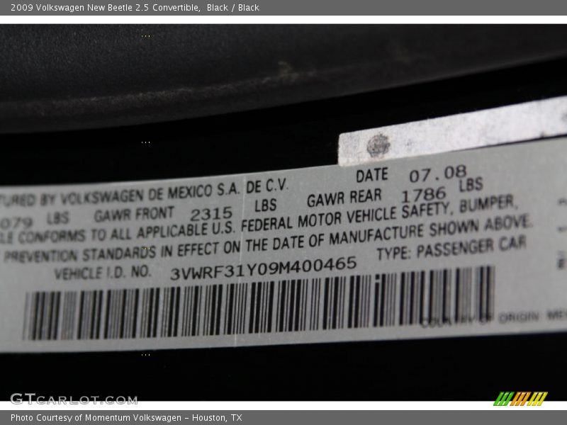 Black / Black 2009 Volkswagen New Beetle 2.5 Convertible