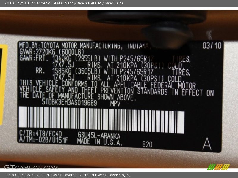 Sandy Beach Metallic / Sand Beige 2010 Toyota Highlander V6 4WD