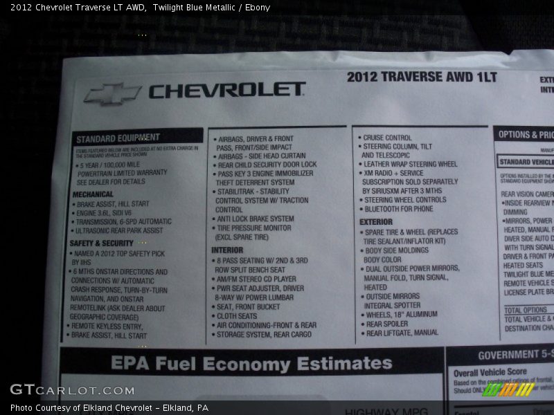 Twilight Blue Metallic / Ebony 2012 Chevrolet Traverse LT AWD