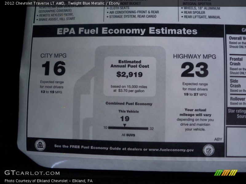 Twilight Blue Metallic / Ebony 2012 Chevrolet Traverse LT AWD