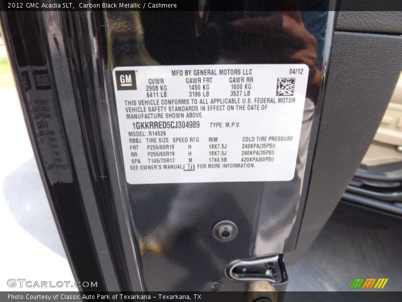Carbon Black Metallic / Cashmere 2012 GMC Acadia SLT