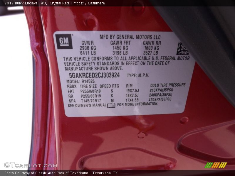 Crystal Red Tintcoat / Cashmere 2012 Buick Enclave FWD
