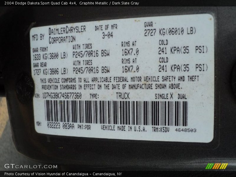 Graphite Metallic / Dark Slate Gray 2004 Dodge Dakota Sport Quad Cab 4x4