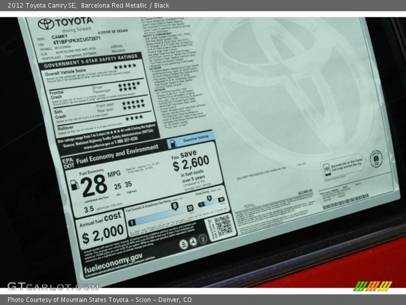 Barcelona Red Metallic / Black 2012 Toyota Camry SE