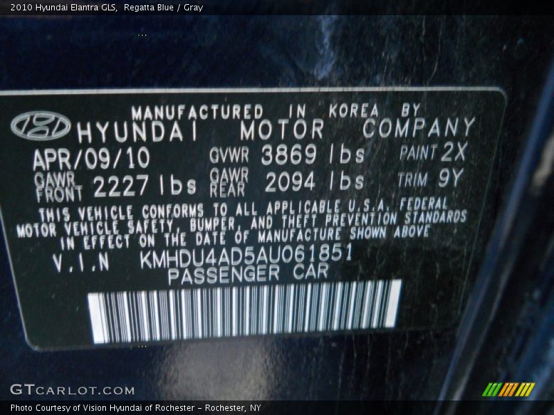 Regatta Blue / Gray 2010 Hyundai Elantra GLS