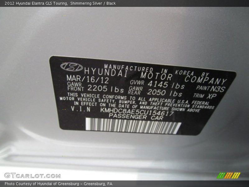 Shimmering Silver / Black 2012 Hyundai Elantra GLS Touring