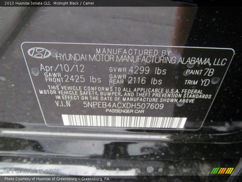Midnight Black / Camel 2013 Hyundai Sonata GLS