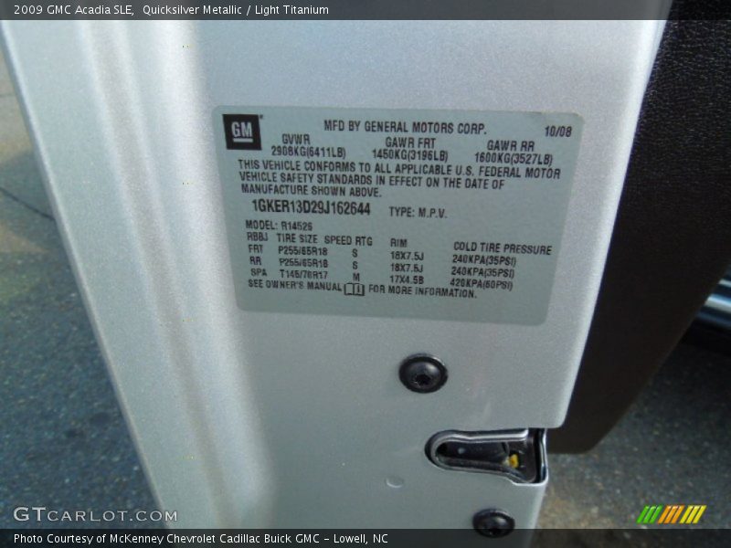Quicksilver Metallic / Light Titanium 2009 GMC Acadia SLE