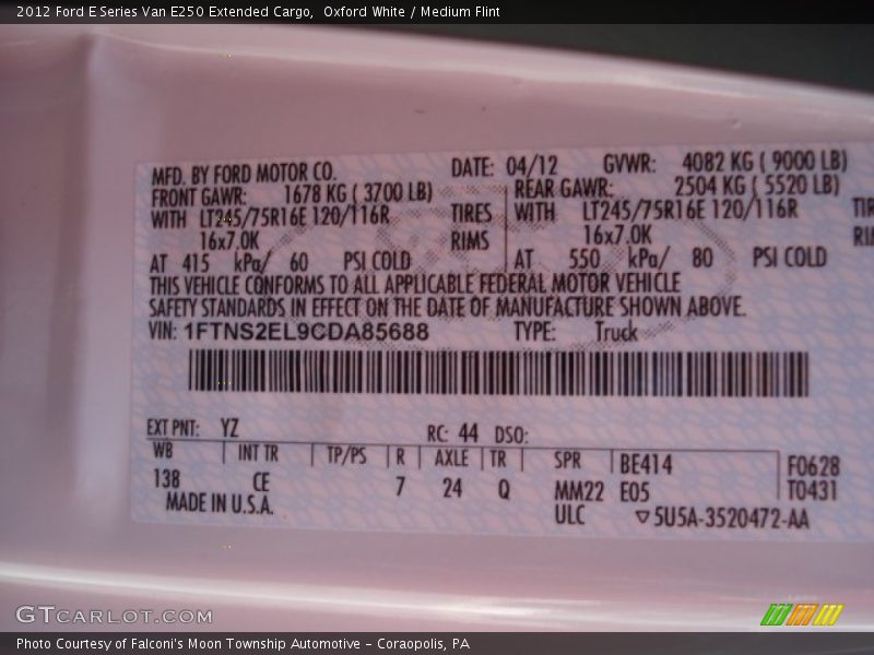 Oxford White / Medium Flint 2012 Ford E Series Van E250 Extended Cargo