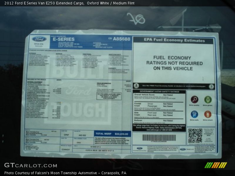  2012 E Series Van E250 Extended Cargo Window Sticker