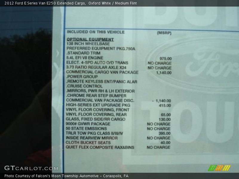 Oxford White / Medium Flint 2012 Ford E Series Van E250 Extended Cargo