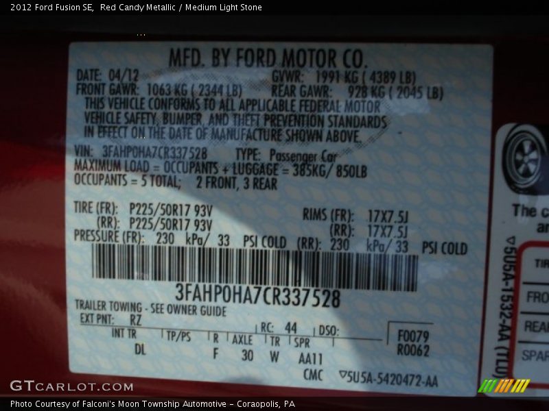 Red Candy Metallic / Medium Light Stone 2012 Ford Fusion SE