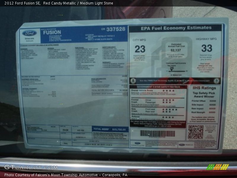 Red Candy Metallic / Medium Light Stone 2012 Ford Fusion SE