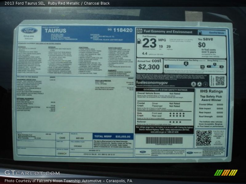  2013 Taurus SEL Window Sticker