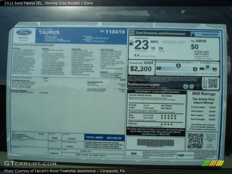  2013 Taurus SEL Window Sticker