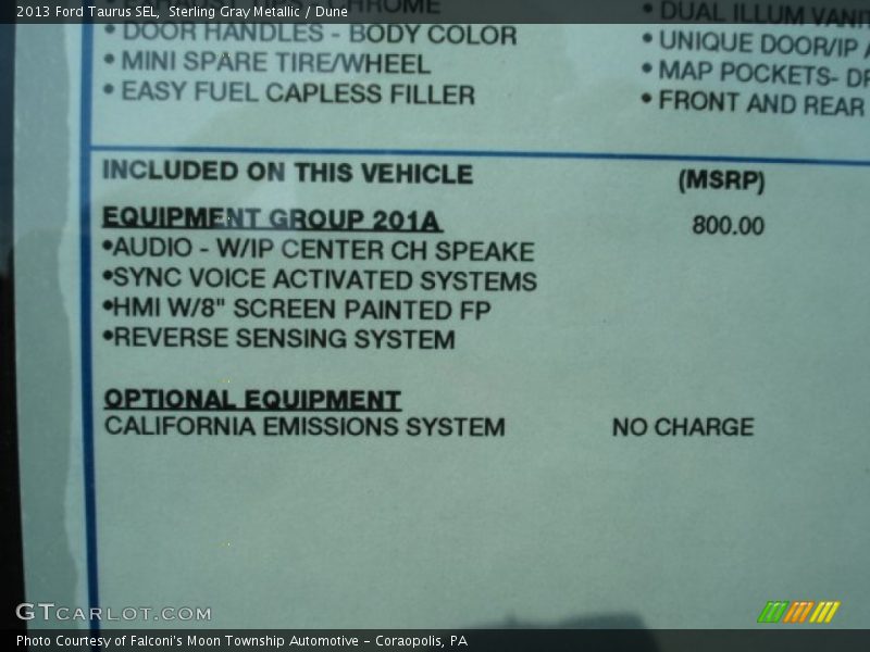  2013 Taurus SEL Window Sticker