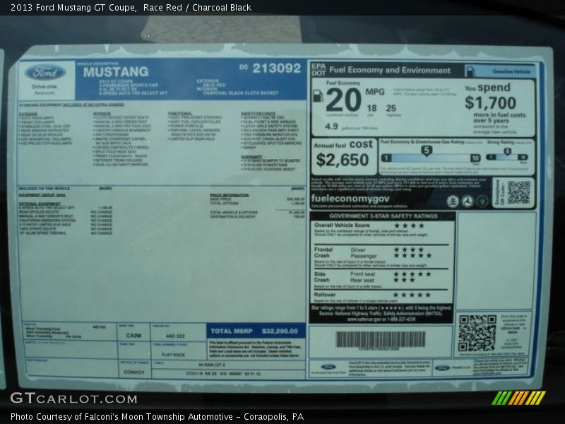 2013 Mustang GT Coupe Window Sticker