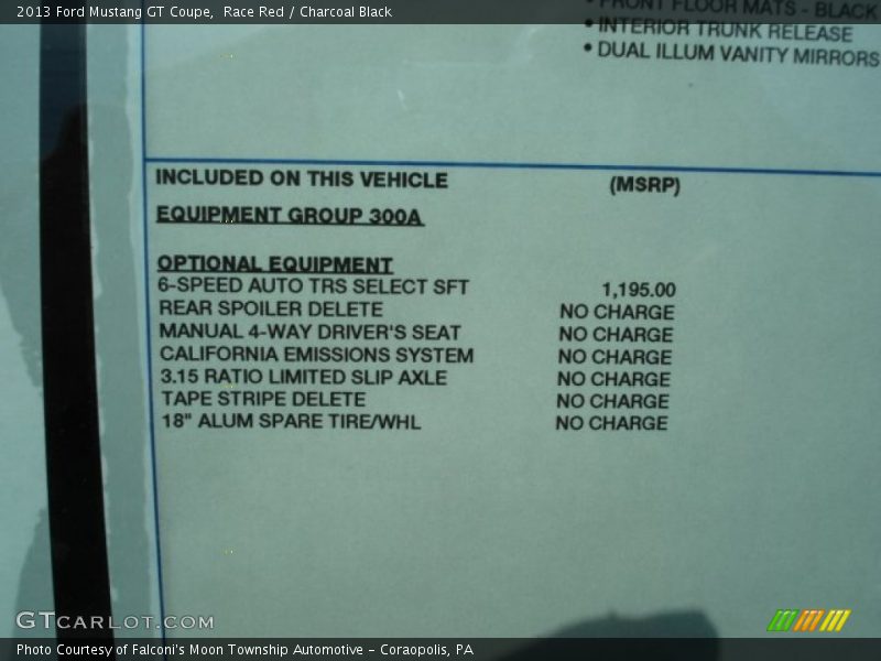  2013 Mustang GT Coupe Window Sticker