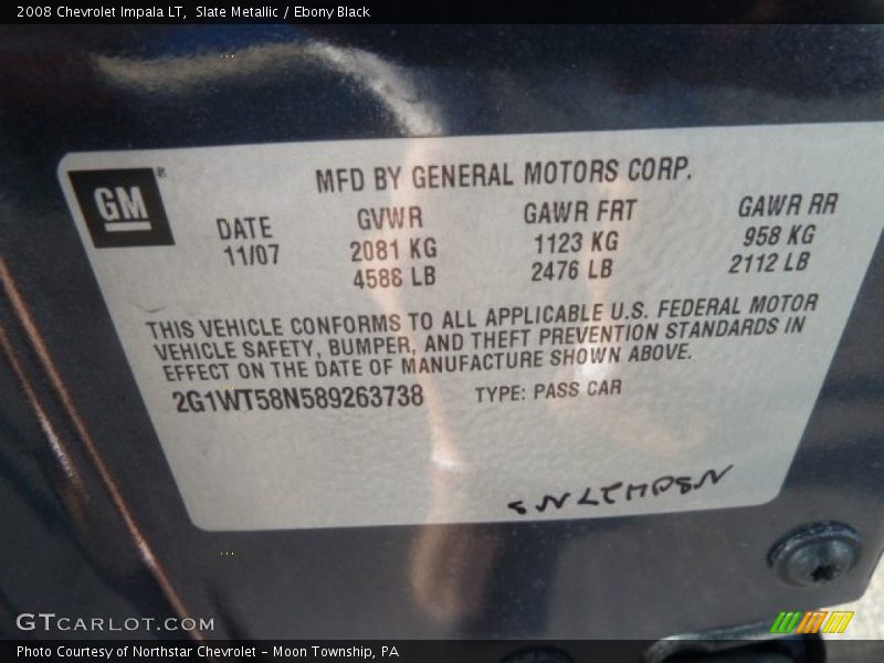 Slate Metallic / Ebony Black 2008 Chevrolet Impala LT