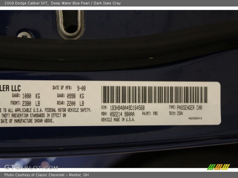 Deep Water Blue Pearl / Dark Slate Gray 2009 Dodge Caliber SXT