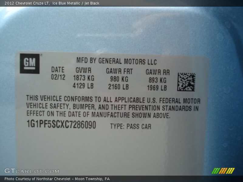 Ice Blue Metallic / Jet Black 2012 Chevrolet Cruze LT