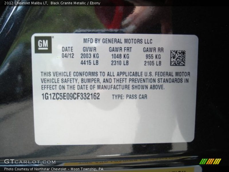 Black Granite Metallic / Ebony 2012 Chevrolet Malibu LT