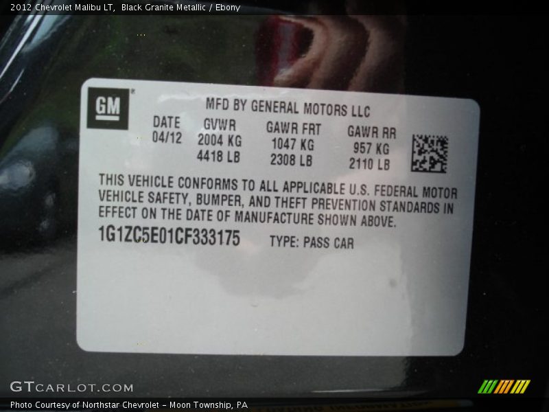 Black Granite Metallic / Ebony 2012 Chevrolet Malibu LT