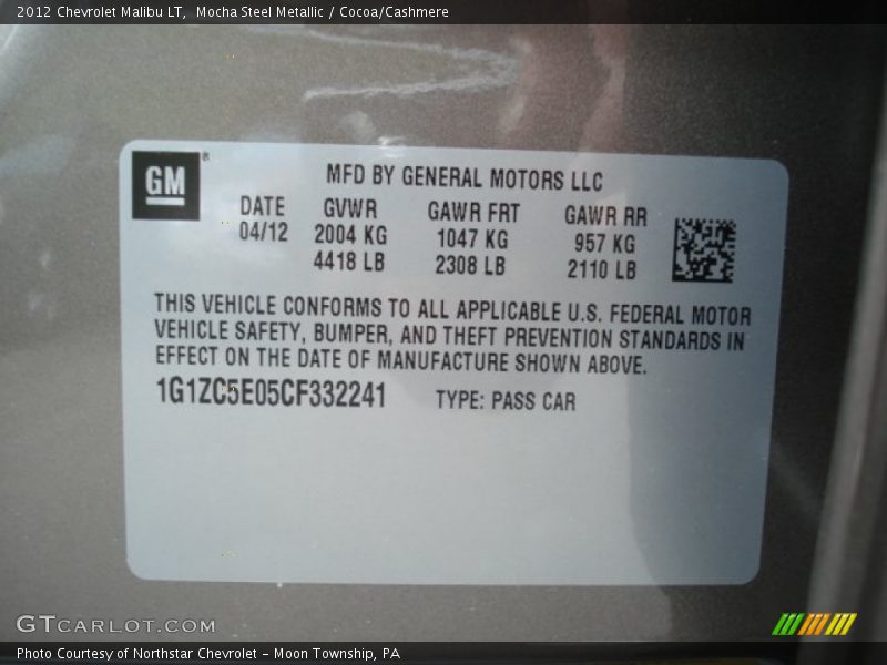 Mocha Steel Metallic / Cocoa/Cashmere 2012 Chevrolet Malibu LT